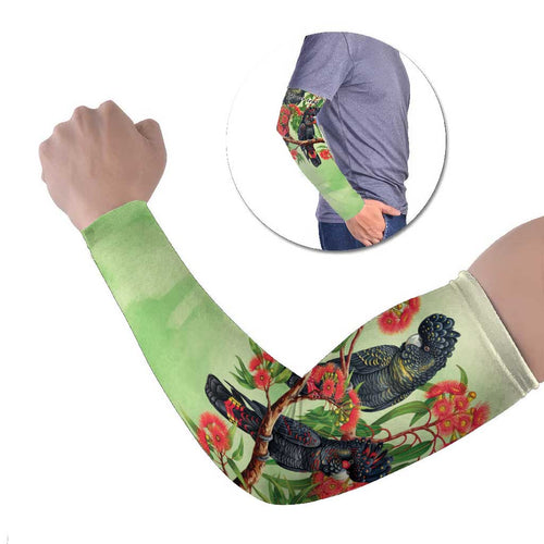 Australia Black Cockatoo and Eucalyptus Arm Sleeves Green Spirit of Aussie Native Bird - Aussie Hoodie