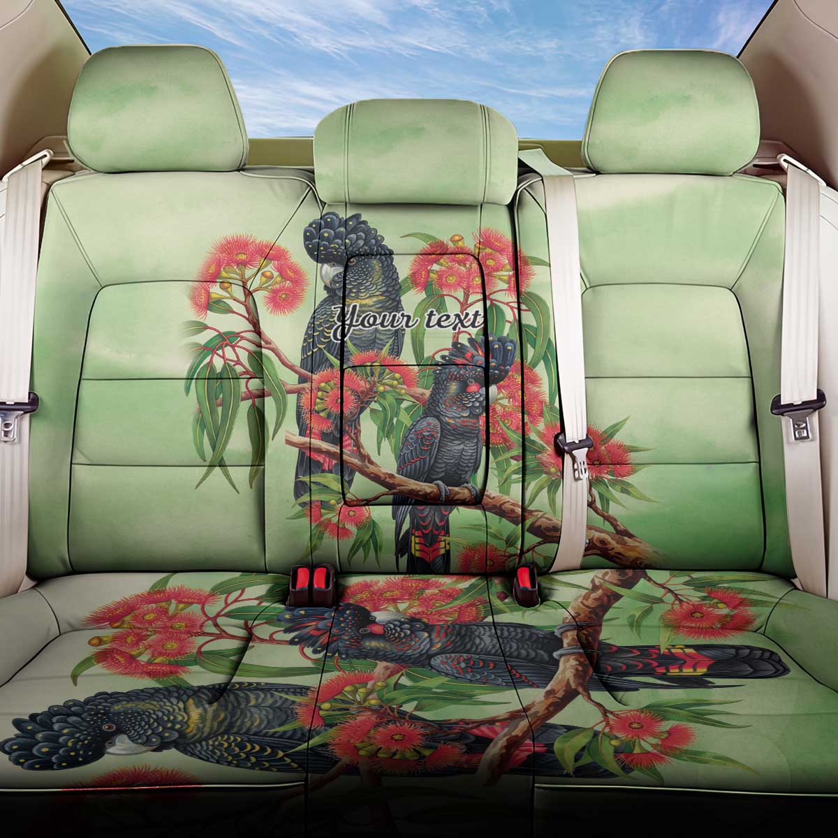 Australia Black Cockatoo and Eucalyptus Back Car Seat Cover Green Spirit of Aussie Native Bird - Aussie Hoodie