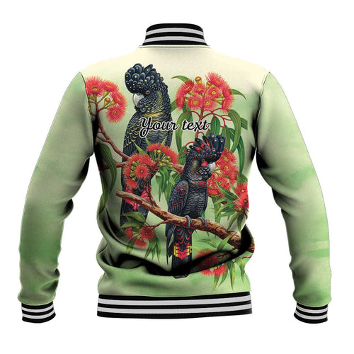 Australia Black Cockatoo and Eucalyptus Baseball Jacket Green Spirit of Aussie Native Bird - Aussie Hoodie