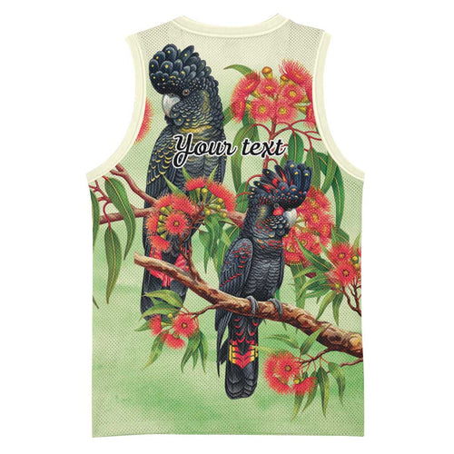 Australia Black Cockatoo and Eucalyptus Basketball Jersey Green Spirit of Aussie Native Bird - Aussie Hoodie