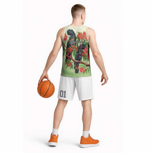 Australia Black Cockatoo and Eucalyptus Basketball Jersey Green Spirit of Aussie Native Bird - Aussie Hoodie