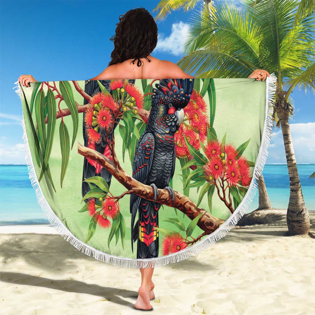Australia Black Cockatoo and Eucalyptus Beach Blanket Green Spirit of Aussie Native Bird - Aussie Hoodie