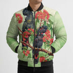 Australia Black Cockatoo and Eucalyptus Bomber Puffer Jacket Green Spirit of Aussie Native Bird - Aussie Hoodie