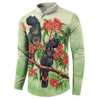 Australia Black Cockatoo and Eucalyptus Button Sweatshirt Green Spirit of Aussie Native Bird - Aussie Hoodie