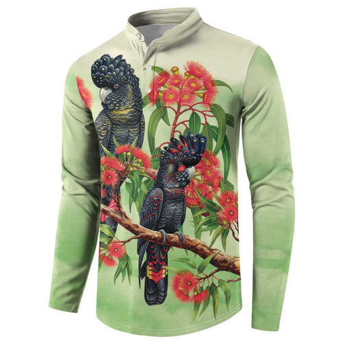 Australia Black Cockatoo and Eucalyptus Button Sweatshirt Green Spirit of Aussie Native Bird - Aussie Hoodie