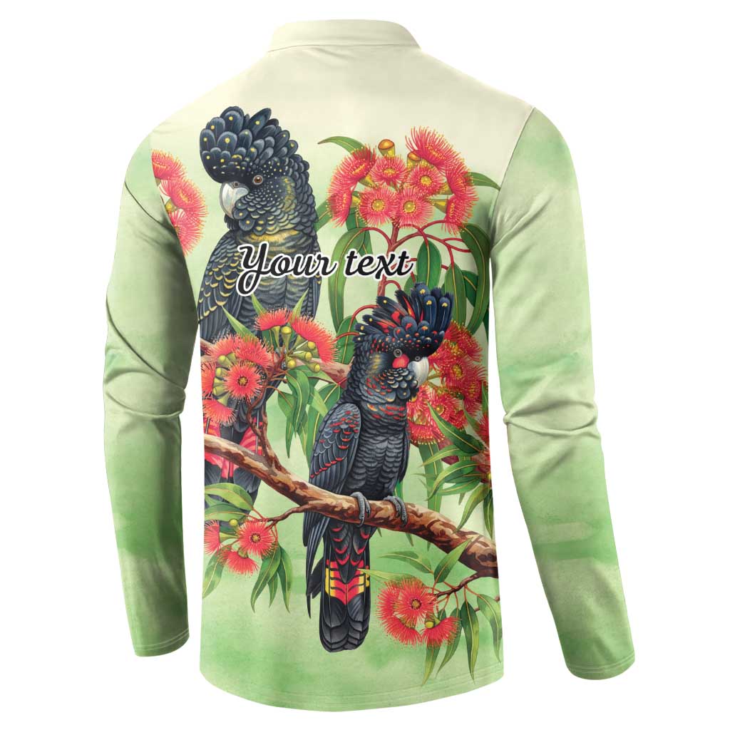 Australia Black Cockatoo and Eucalyptus Button Sweatshirt Green Spirit of Aussie Native Bird - Aussie Hoodie