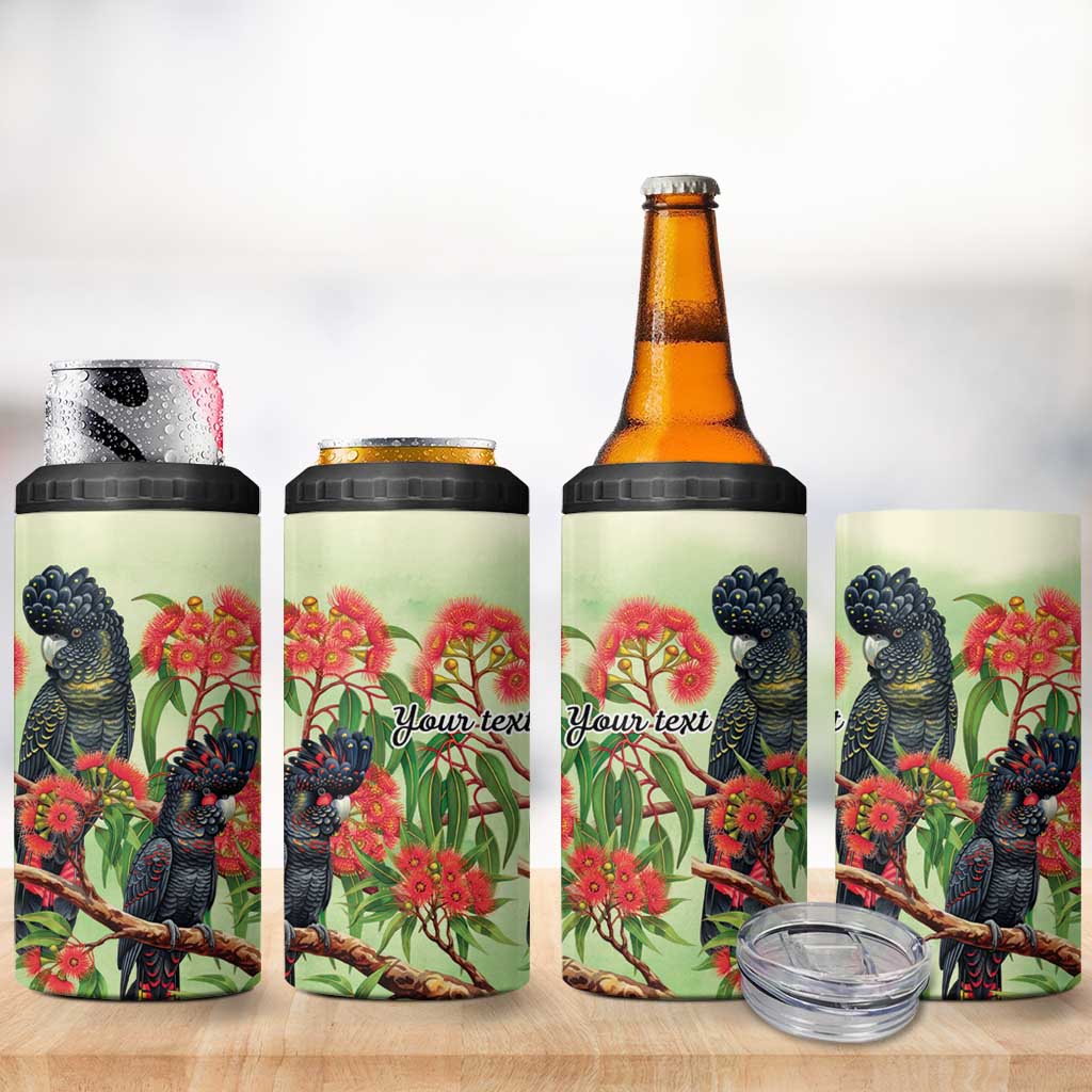 Australia Black Cockatoo and Eucalyptus 4 in 1 Can Cooler Tumbler Green Spirit of Aussie Native Bird - Aussie Hoodie