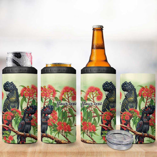 Australia Black Cockatoo and Eucalyptus 4 in 1 Can Cooler Tumbler Green Spirit of Aussie Native Bird - Aussie Hoodie