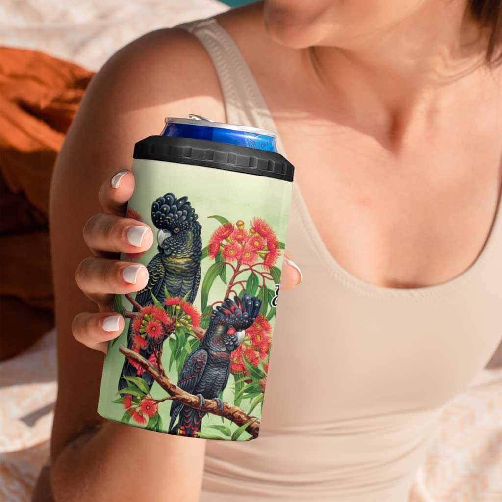Australia Black Cockatoo and Eucalyptus 4 in 1 Can Cooler Tumbler Green Spirit of Aussie Native Bird - Aussie Hoodie