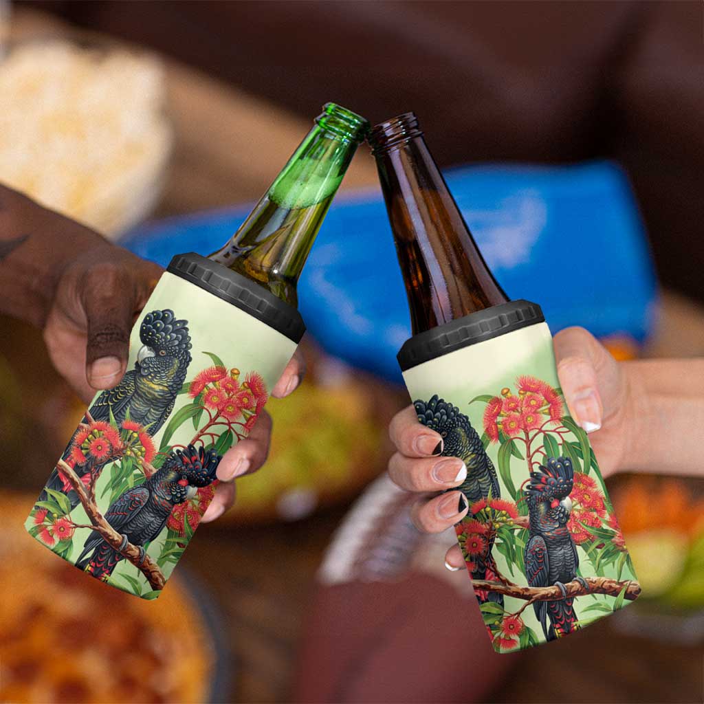 Australia Black Cockatoo and Eucalyptus 4 in 1 Can Cooler Tumbler Green Spirit of Aussie Native Bird - Aussie Hoodie