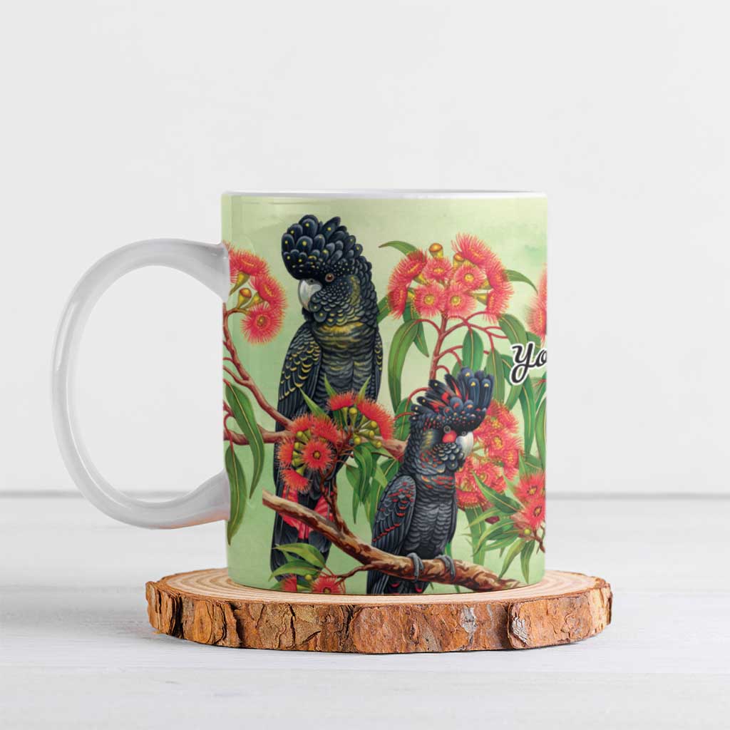 Australia Black Cockatoo and Eucalyptus Ceramic Mug Green Spirit of Aussie Native Bird - Aussie Hoodie
