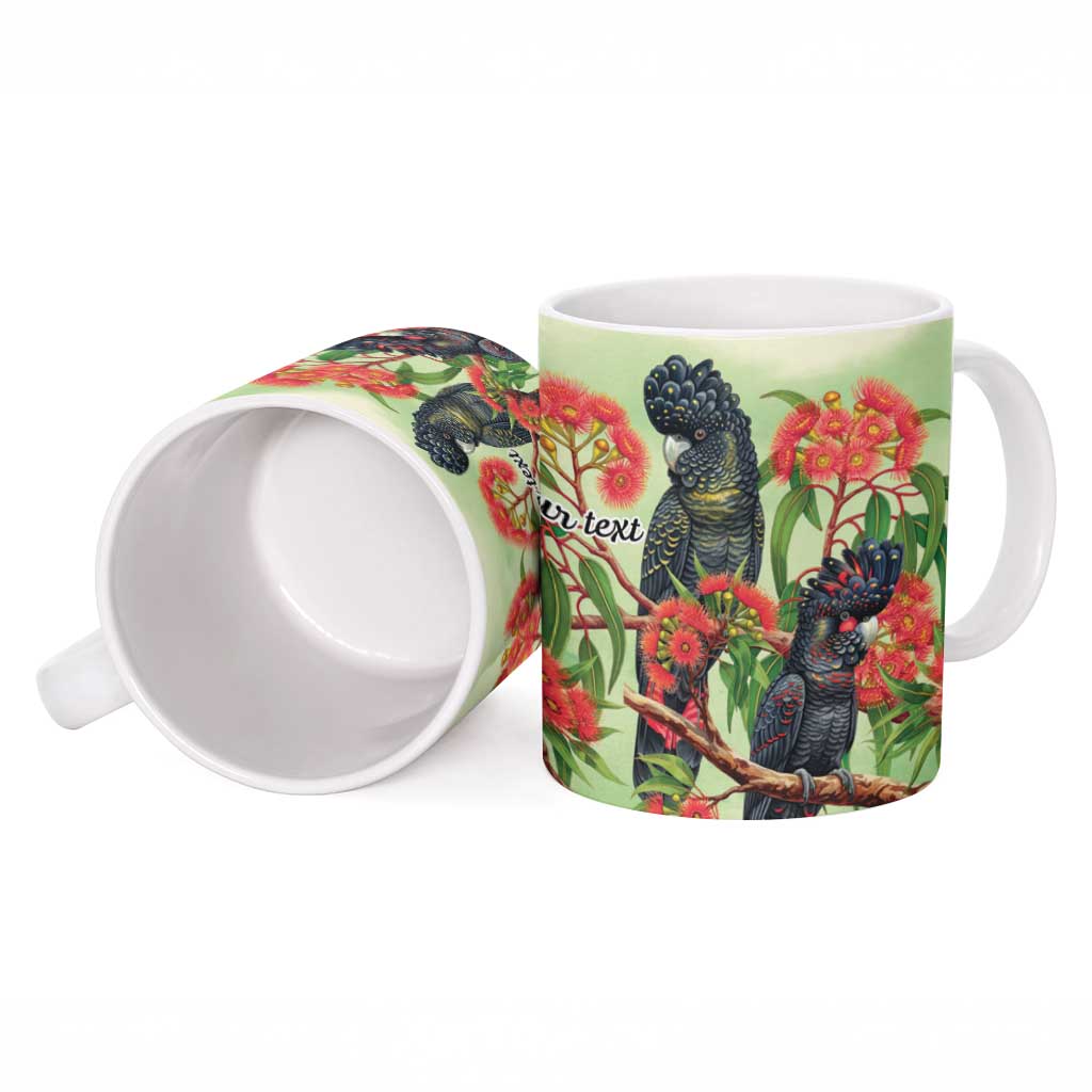 Australia Black Cockatoo and Eucalyptus Ceramic Mug Green Spirit of Aussie Native Bird - Aussie Hoodie