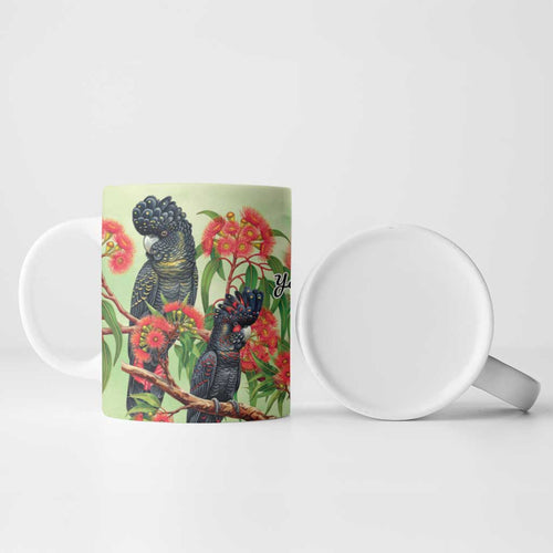Australia Black Cockatoo and Eucalyptus Ceramic Mug Green Spirit of Aussie Native Bird - Aussie Hoodie