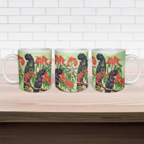 Australia Black Cockatoo and Eucalyptus Ceramic Mug Green Spirit of Aussie Native Bird - Aussie Hoodie