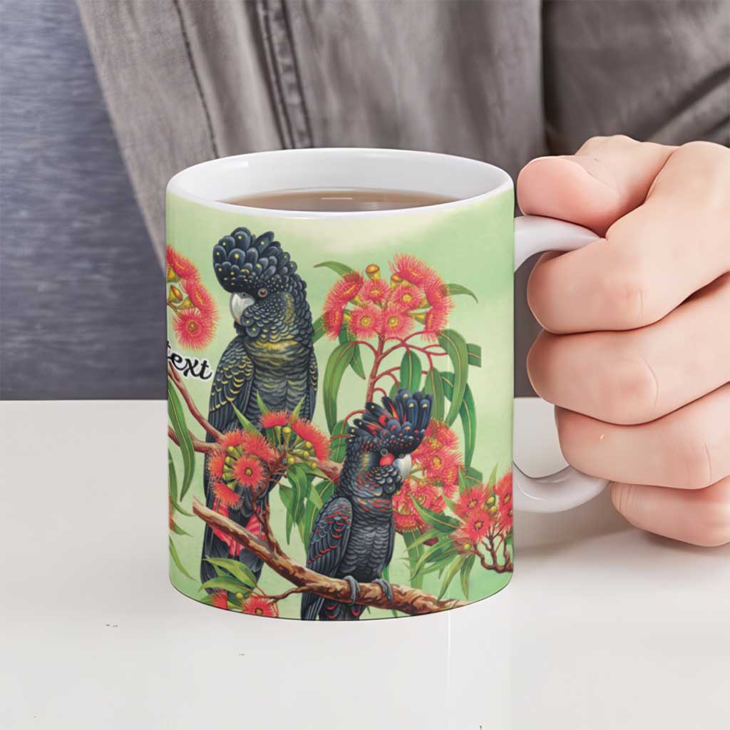 Australia Black Cockatoo and Eucalyptus Ceramic Mug Green Spirit of Aussie Native Bird - Aussie Hoodie