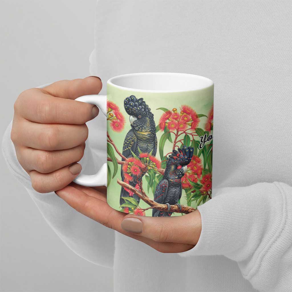 Australia Black Cockatoo and Eucalyptus Ceramic Mug Green Spirit of Aussie Native Bird - Aussie Hoodie