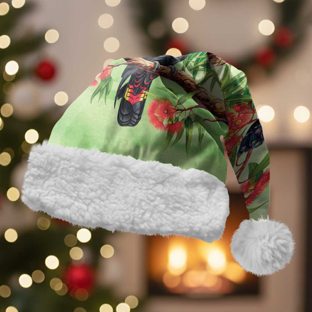 Australia Black Cockatoo and Eucalyptus Christmas Santa Hat Green Spirit of Aussie Native Bird - Aussie Hoodie