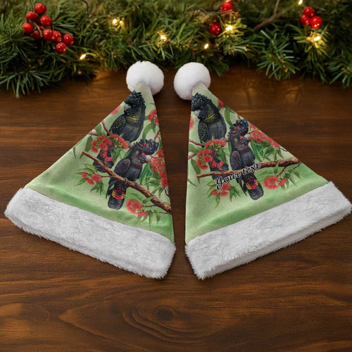 Australia Black Cockatoo and Eucalyptus Christmas Santa Hat Green Spirit of Aussie Native Bird - Aussie Hoodie