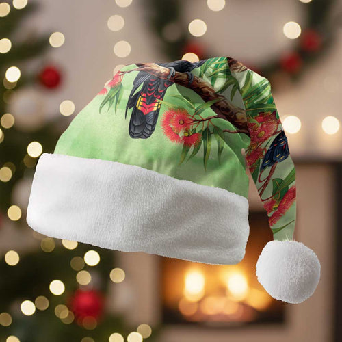 Australia Black Cockatoo and Eucalyptus Christmas Santa Hat Green Spirit of Aussie Native Bird - Aussie Hoodie