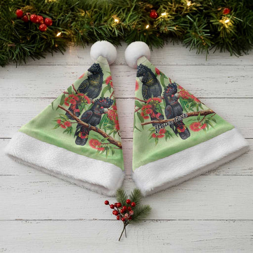 Australia Black Cockatoo and Eucalyptus Christmas Santa Hat Green Spirit of Aussie Native Bird - Aussie Hoodie