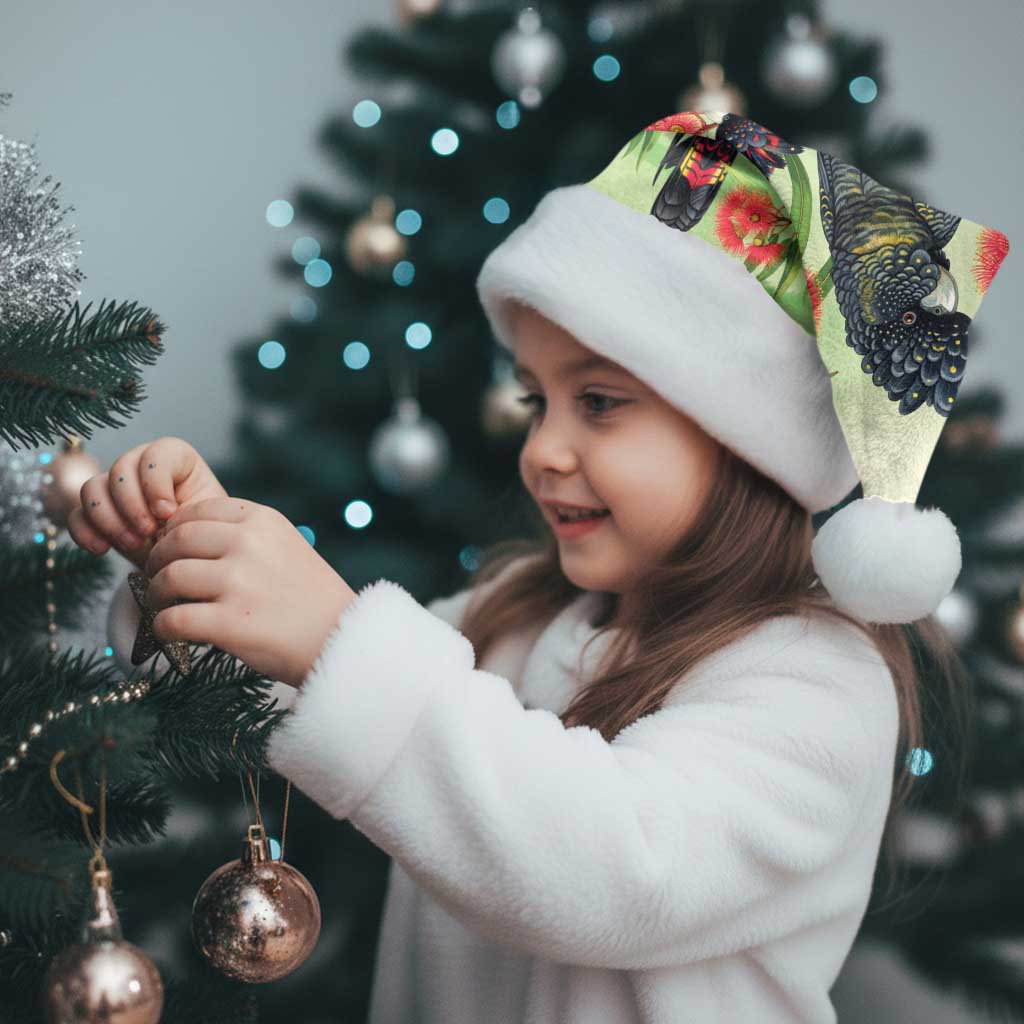 Australia Black Cockatoo and Eucalyptus Christmas Santa Hat Green Spirit of Aussie Native Bird - Aussie Hoodie