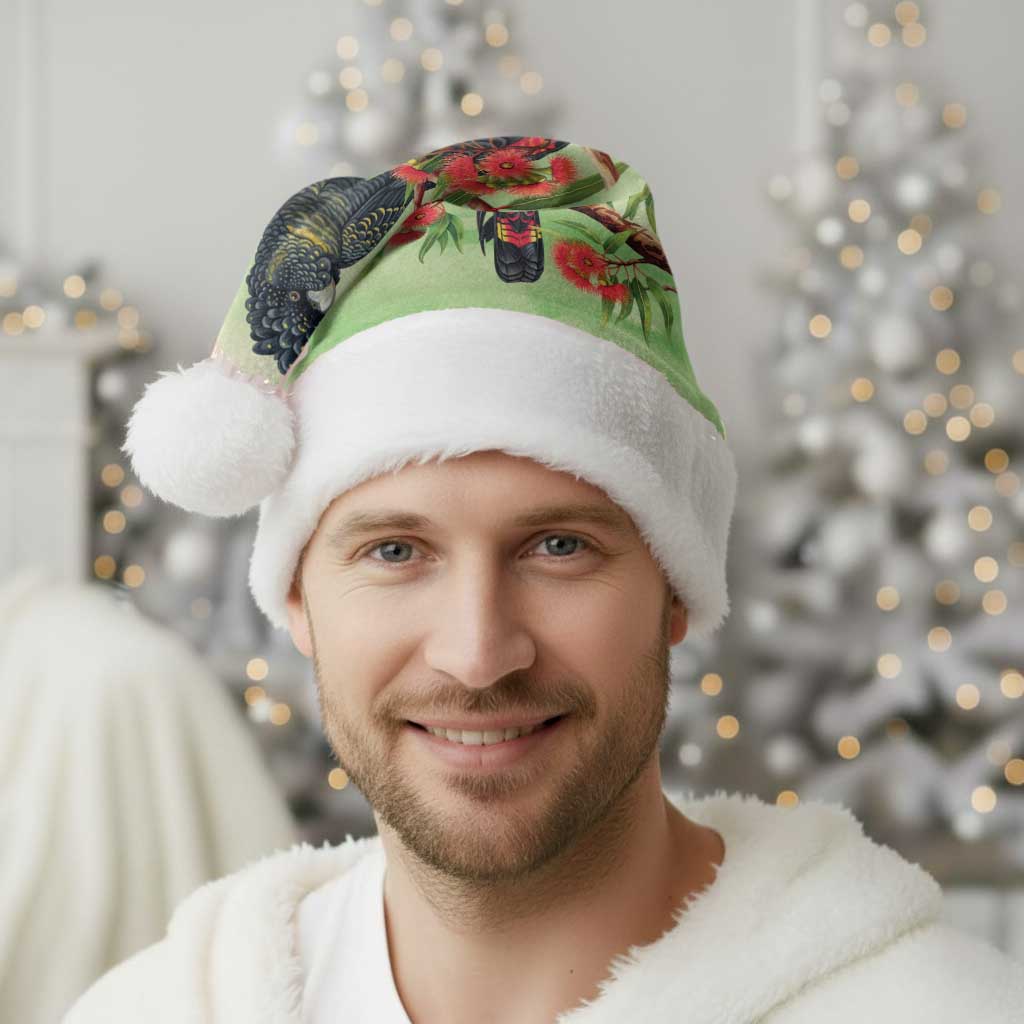 Australia Black Cockatoo and Eucalyptus Christmas Santa Hat Green Spirit of Aussie Native Bird - Aussie Hoodie