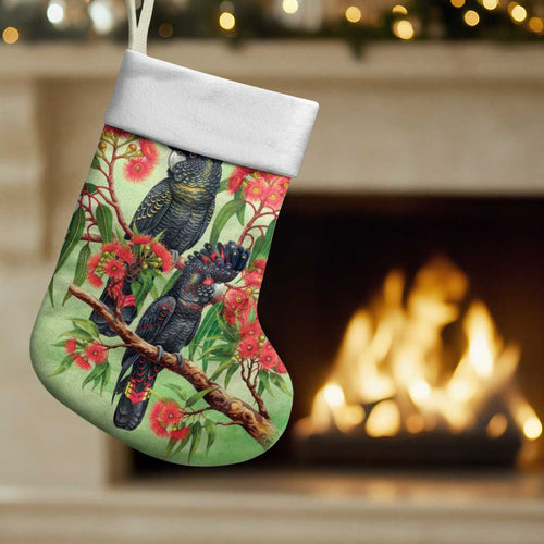 Australia Black Cockatoo and Eucalyptus Christmas Stocking Green Spirit of Aussie Native Bird - Aussie Hoodie