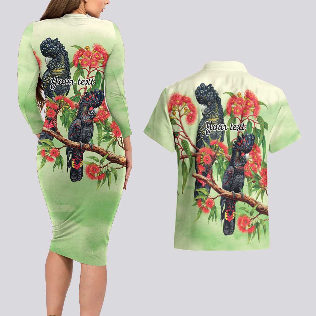 Australia Black Cockatoo and Eucalyptus Couples Matching Long Sleeve Bodycon Dress and Hawaiian Shirt Green Spirit of Aussie Native Bird - Aussie Hoodie