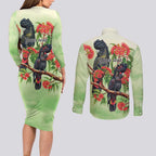 Australia Black Cockatoo and Eucalyptus Couples Matching Long Sleeve Bodycon Dress and Long Sleeve Button Shirt Green Spirit of Aussie Native Bird - Aussie Hoodie