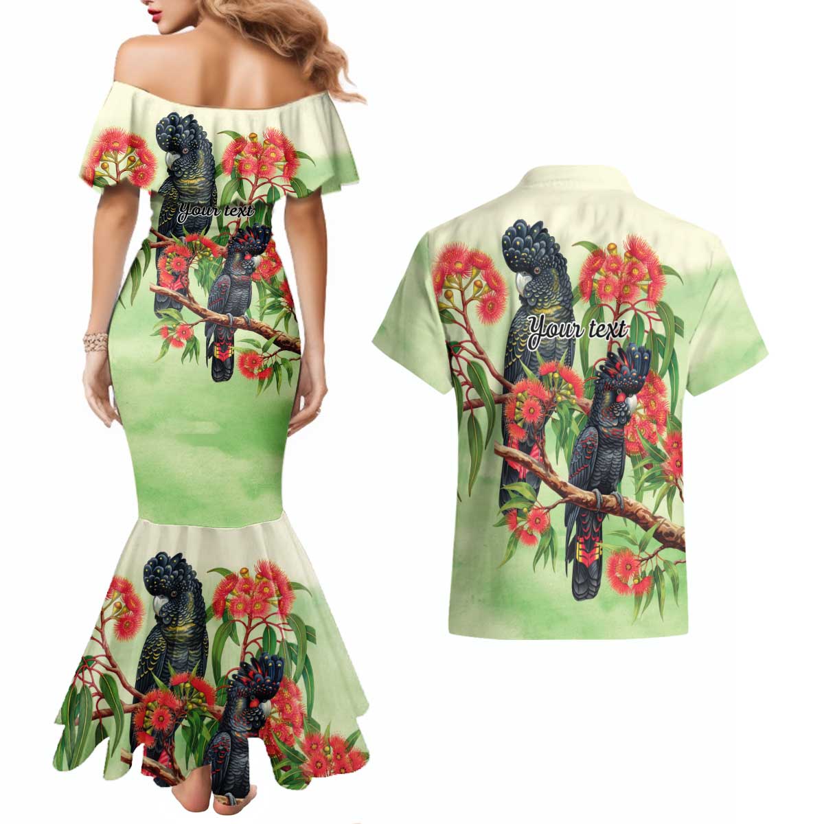 Australia Black Cockatoo and Eucalyptus Couples Matching Mermaid Dress and Hawaiian Shirt Green Spirit of Aussie Native Bird - Aussie Hoodie
