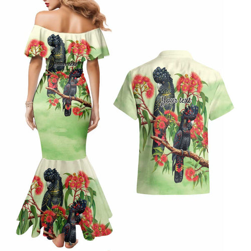 Australia Black Cockatoo and Eucalyptus Couples Matching Mermaid Dress and Hawaiian Shirt Green Spirit of Aussie Native Bird - Aussie Hoodie