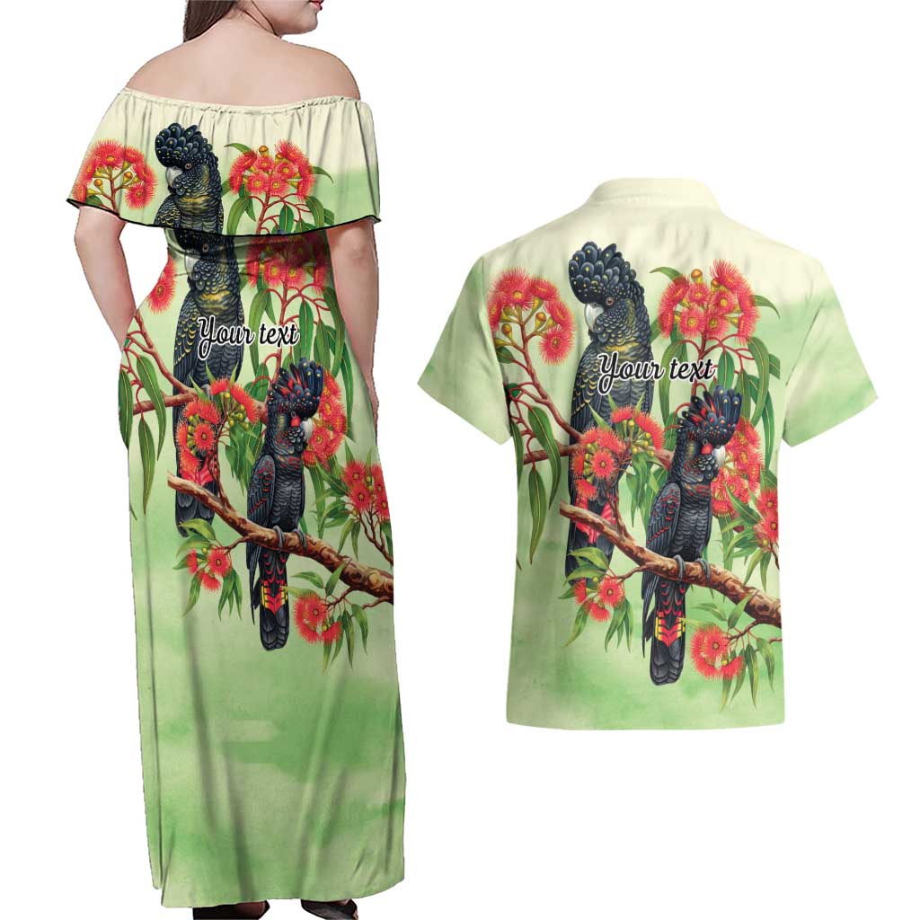 Australia Black Cockatoo and Eucalyptus Couples Matching Off Shoulder Maxi Dress and Hawaiian Shirt Green Spirit of Aussie Native Bird - Aussie Hoodie