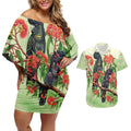 Australia Black Cockatoo and Eucalyptus Couples Matching Off Shoulder Short Dress and Hawaiian Shirt Green Spirit of Aussie Native Bird - Aussie Hoodie