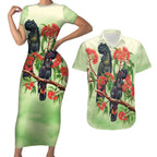 Australia Black Cockatoo and Eucalyptus Couples Matching Short Sleeve Bodycon Dress and Hawaiian Shirt Green Spirit of Aussie Native Bird - Aussie Hoodie