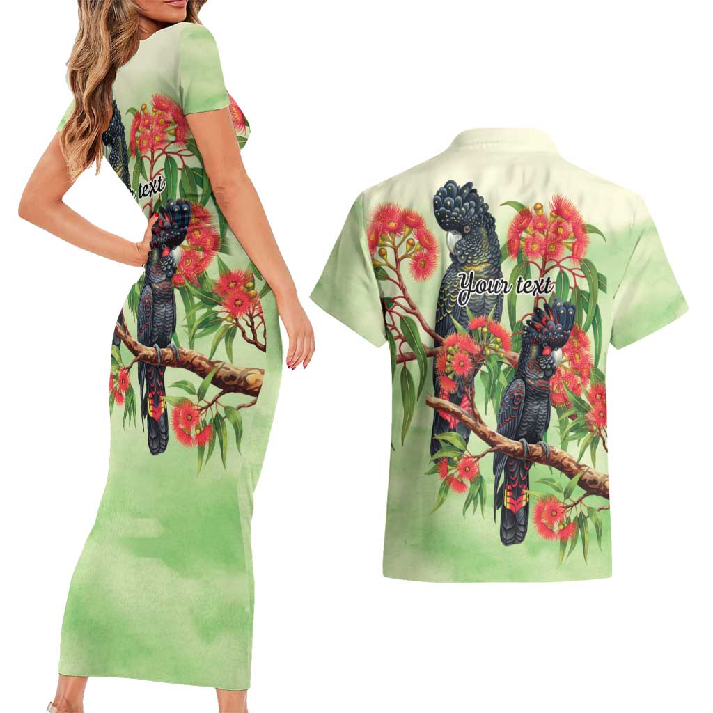 Australia Black Cockatoo and Eucalyptus Couples Matching Short Sleeve Bodycon Dress and Hawaiian Shirt Green Spirit of Aussie Native Bird - Aussie Hoodie