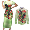 Australia Black Cockatoo and Eucalyptus Couples Matching Short Sleeve Bodycon Dress and Long Sleeve Button Shirt Green Spirit of Aussie Native Bird - Aussie Hoodie