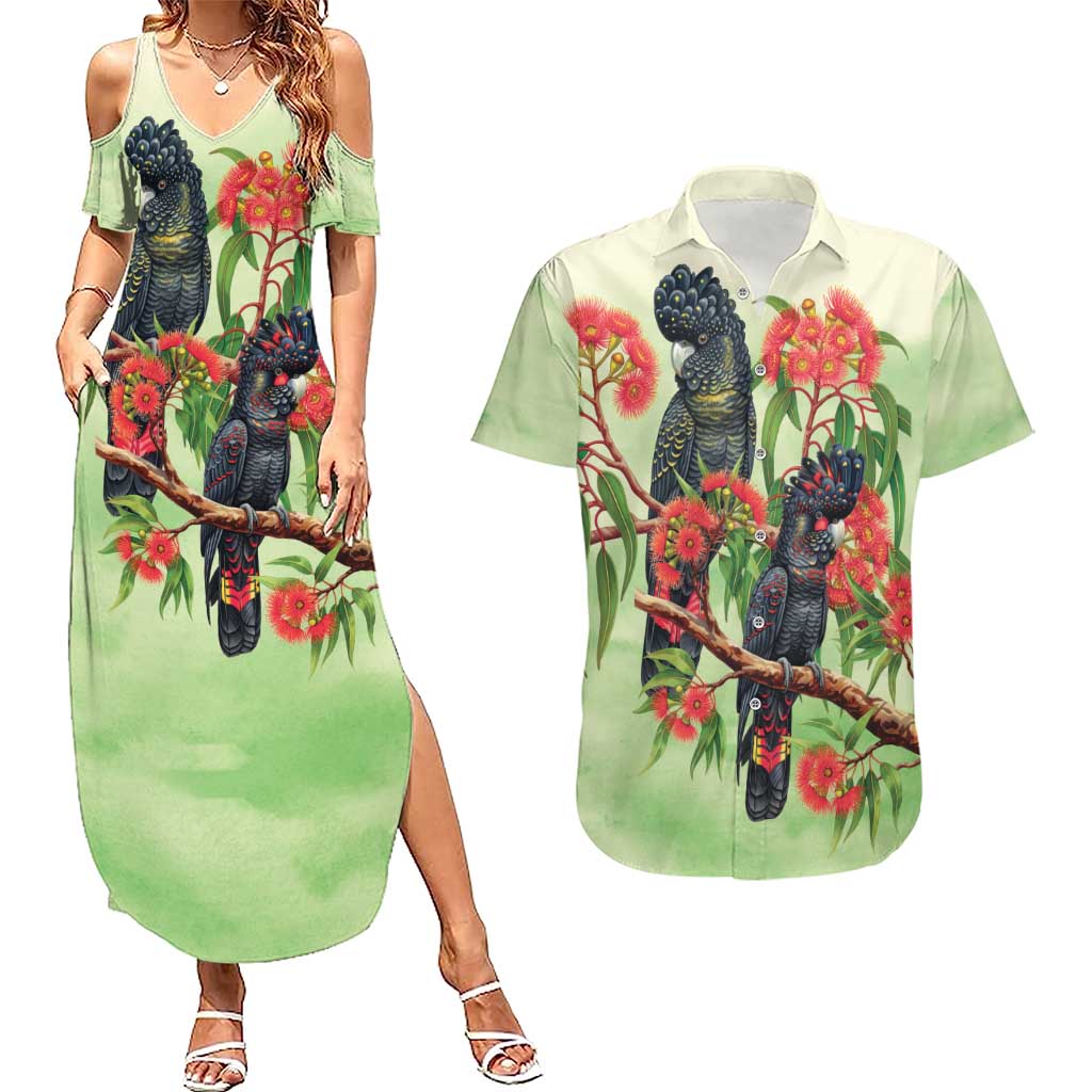 Australia Black Cockatoo and Eucalyptus Couples Matching Summer Maxi Dress and Hawaiian Shirt Green Spirit of Aussie Native Bird - Aussie Hoodie