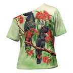 Australia Black Cockatoo and Eucalyptus Cross Shoulder Shirt Green Spirit of Aussie Native Bird - Aussie Hoodie