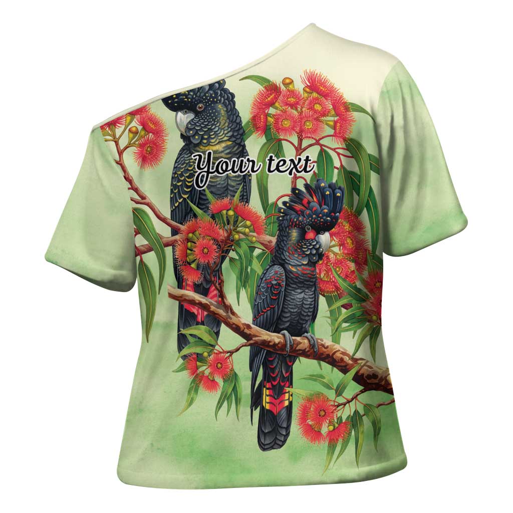 Australia Black Cockatoo and Eucalyptus Cross Shoulder Shirt Green Spirit of Aussie Native Bird - Aussie Hoodie