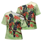 Australia Black Cockatoo and Eucalyptus Cross Shoulder Shirt Green Spirit of Aussie Native Bird - Aussie Hoodie