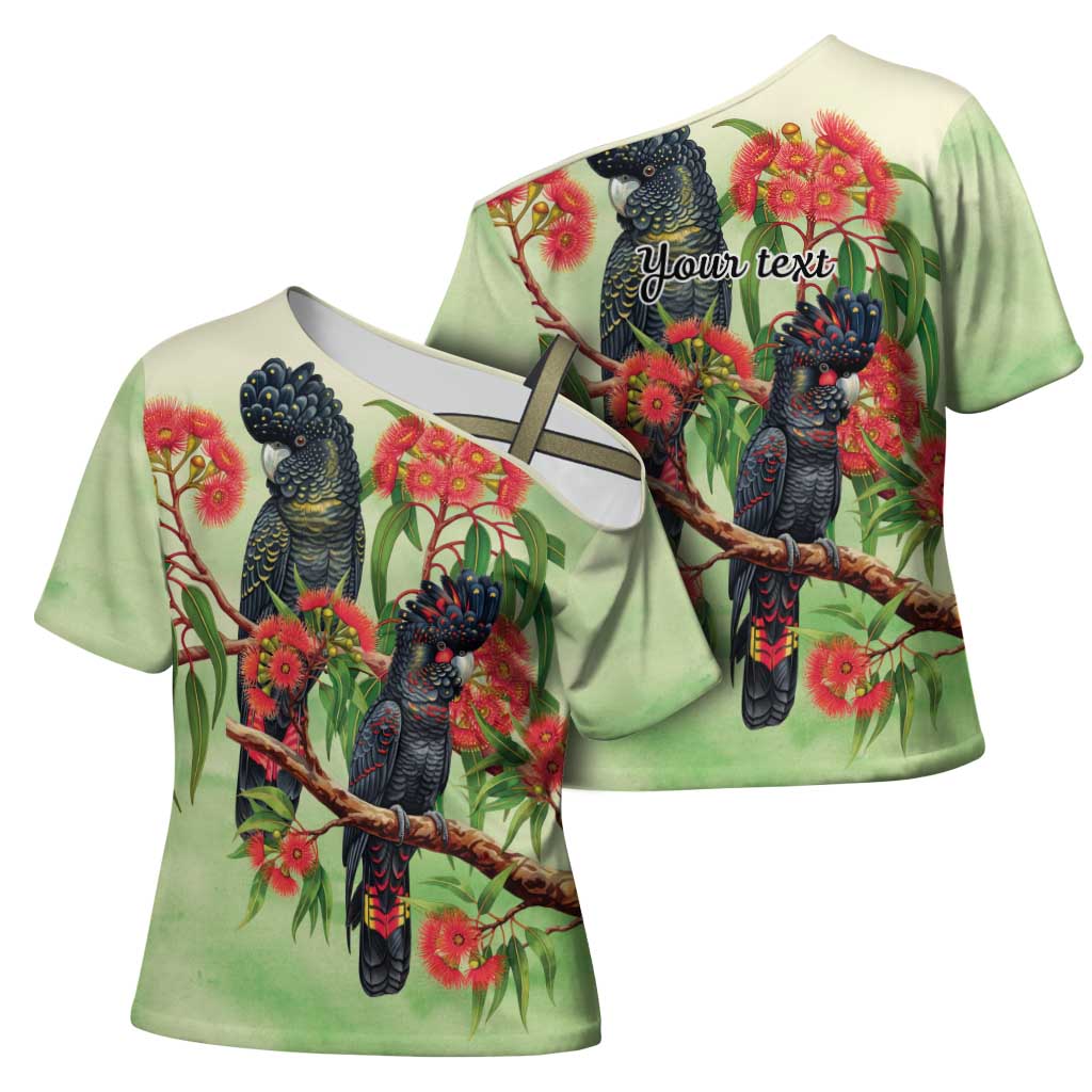 Australia Black Cockatoo and Eucalyptus Cross Shoulder Shirt Green Spirit of Aussie Native Bird - Aussie Hoodie