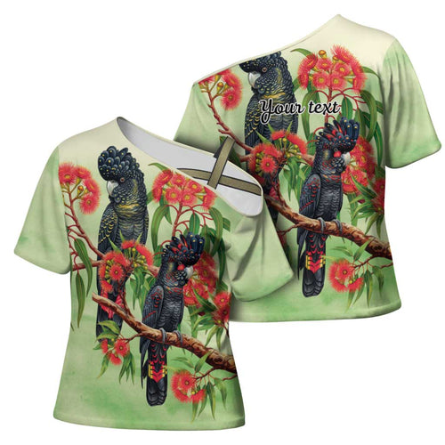 Australia Black Cockatoo and Eucalyptus Cross Shoulder Shirt Green Spirit of Aussie Native Bird - Aussie Hoodie