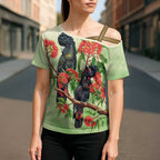 Australia Black Cockatoo and Eucalyptus Cross Shoulder Shirt Green Spirit of Aussie Native Bird - Aussie Hoodie