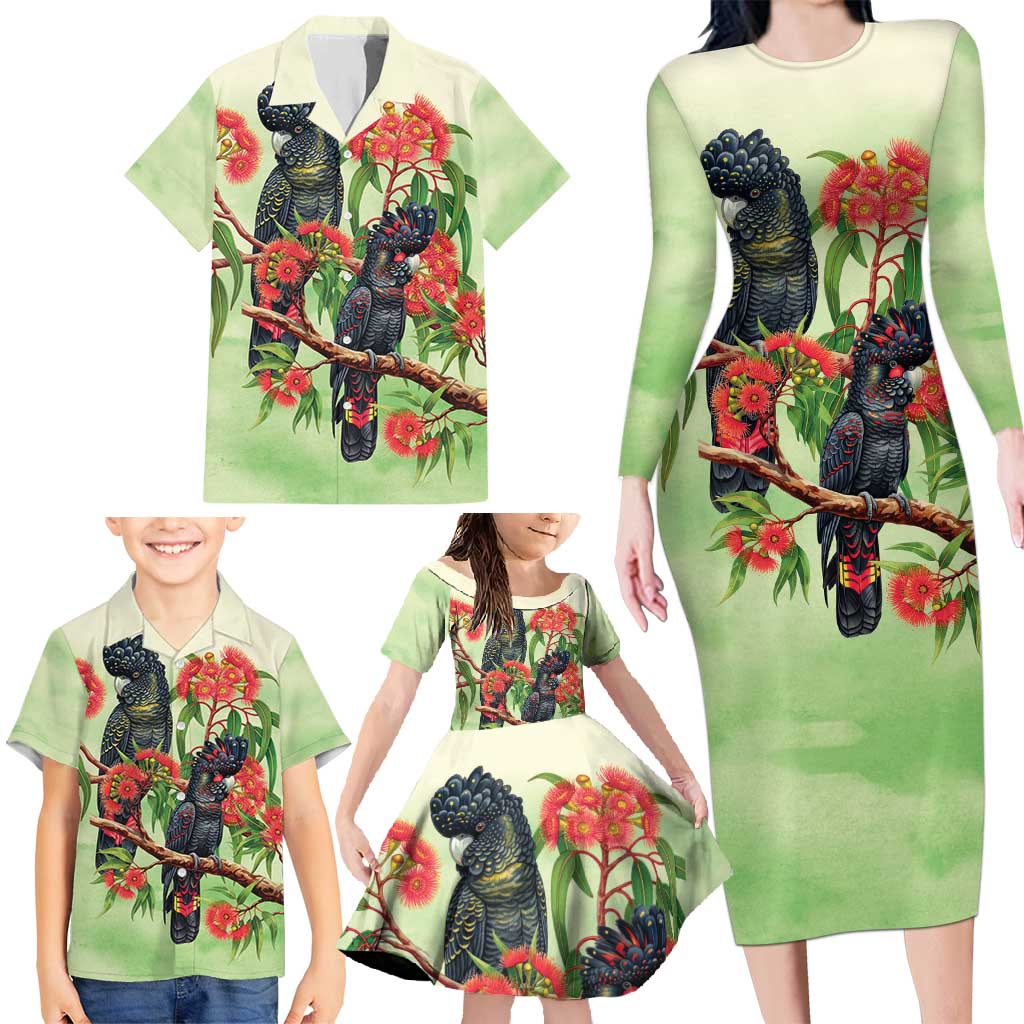 Australia Black Cockatoo and Eucalyptus Family Matching Long Sleeve Bodycon Dress and Hawaiian Shirt Green Spirit of Aussie Native Bird - Aussie Hoodie
