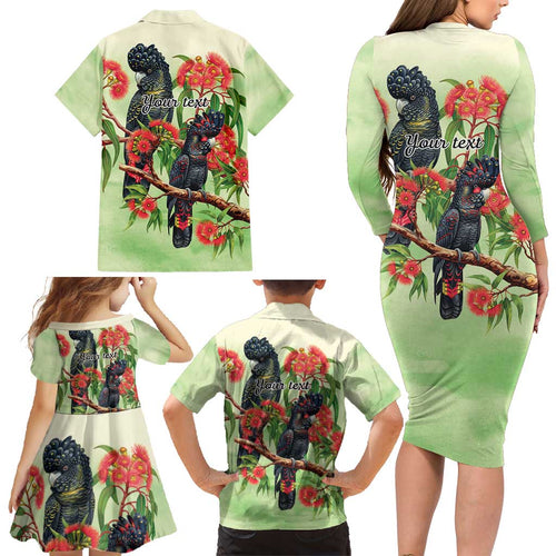 Australia Black Cockatoo and Eucalyptus Family Matching Long Sleeve Bodycon Dress and Hawaiian Shirt Green Spirit of Aussie Native Bird - Aussie Hoodie