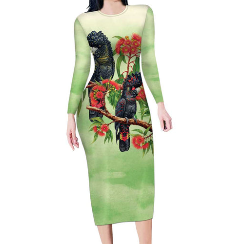 Australia Black Cockatoo and Eucalyptus Family Matching Long Sleeve Bodycon Dress and Hawaiian Shirt Green Spirit of Aussie Native Bird - Aussie Hoodie