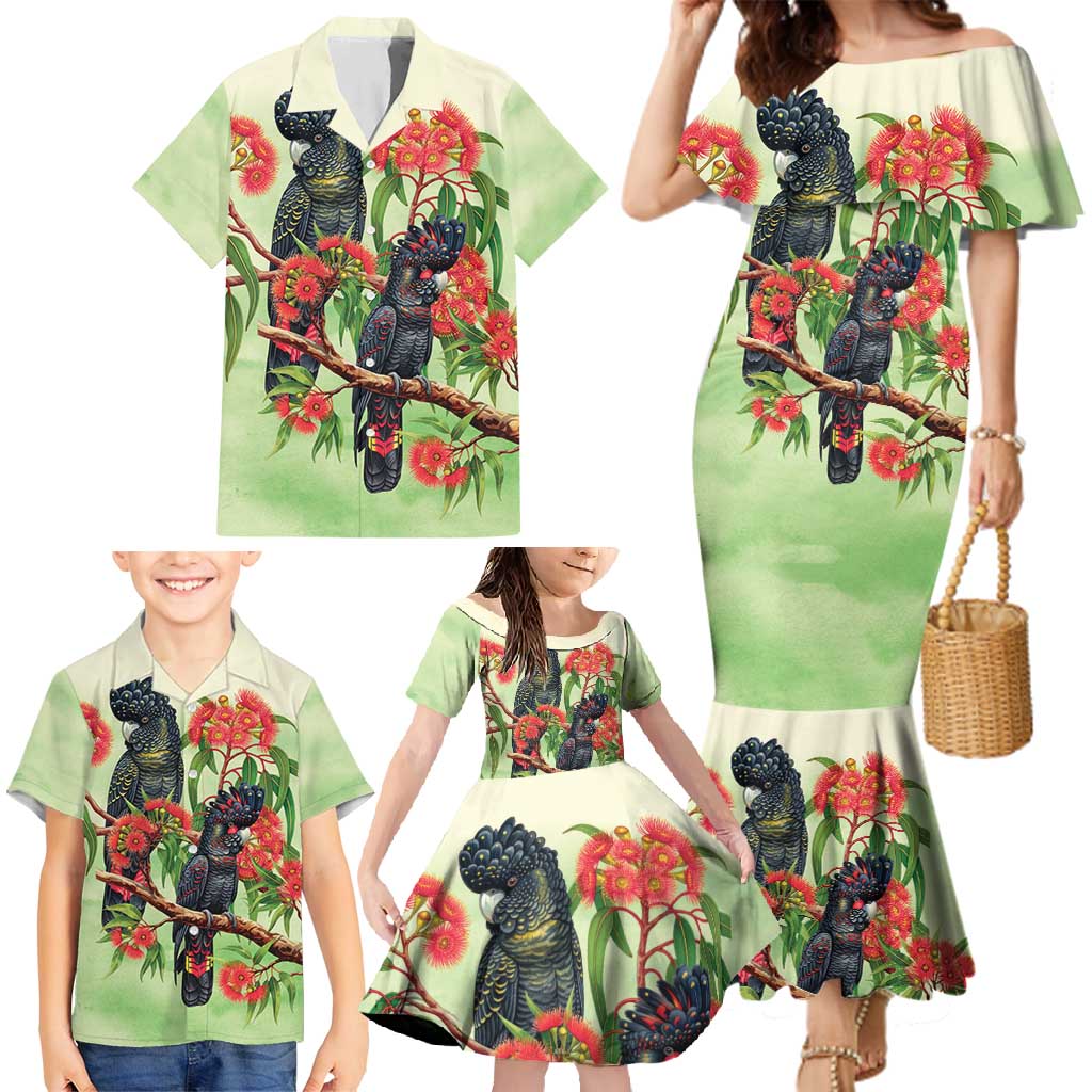 Australia Black Cockatoo and Eucalyptus Family Matching Mermaid Dress and Hawaiian Shirt Green Spirit of Aussie Native Bird - Aussie Hoodie