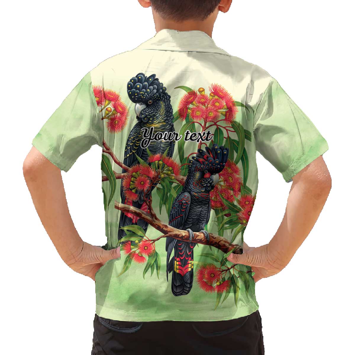 Australia Black Cockatoo and Eucalyptus Family Matching Off The Shoulder Long Sleeve Dress and Hawaiian Shirt Green Spirit of Aussie Native Bird - Aussie Hoodie