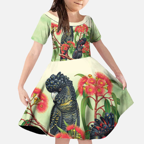 Australia Black Cockatoo and Eucalyptus Family Matching Off The Shoulder Long Sleeve Dress and Hawaiian Shirt Green Spirit of Aussie Native Bird - Aussie Hoodie