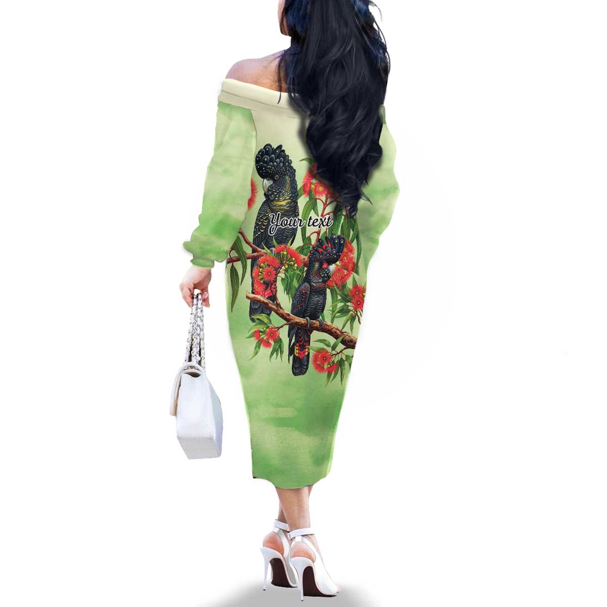 Australia Black Cockatoo and Eucalyptus Family Matching Off The Shoulder Long Sleeve Dress and Hawaiian Shirt Green Spirit of Aussie Native Bird - Aussie Hoodie